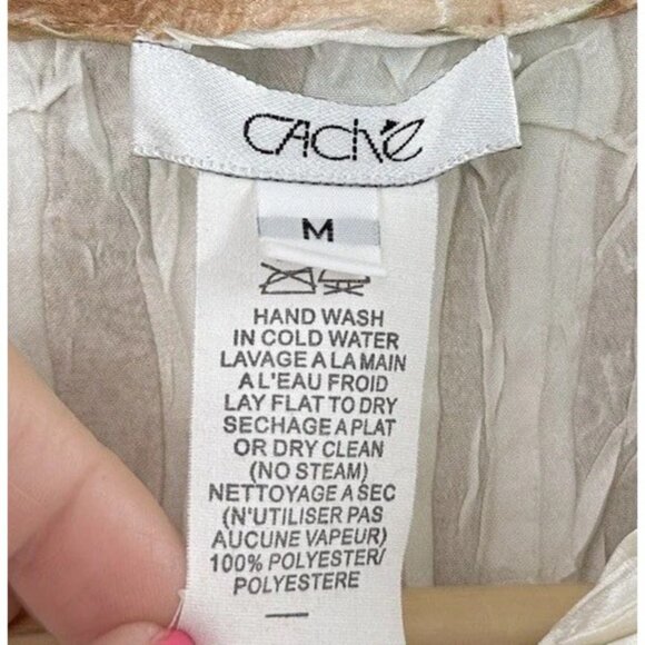 Cache‎ Crinkle Pleated Button Front Satin Blouse Size M Boho Artsy Hippie Y2K - Picture 3 of 8